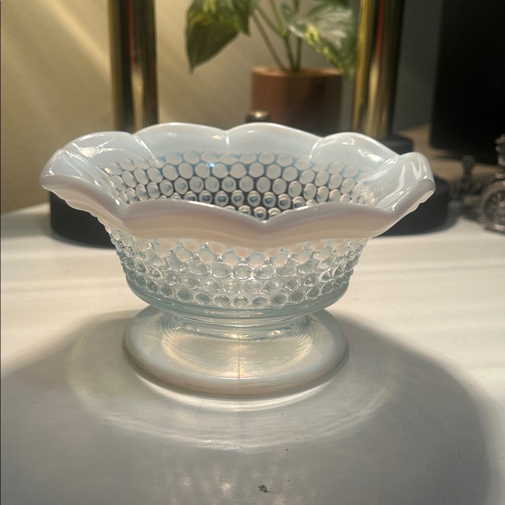 Westmoreland Opalescent Hobnail Footed Nut Dish 5.5” Vintage